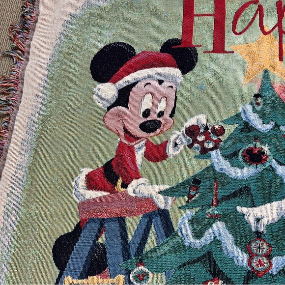 Disney Holiday Throw Blanket Happy Holidays Mickey Mouse Minnie Tree Christmas - Picture 2 of 10